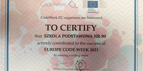 Powiększ grafikę: certyfikat udziału w Europejskim Tygodniu Kodowania