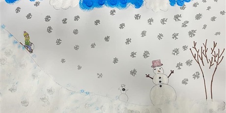 Powiększ grafikę: praca plastyczna przedstawiająca zimowy krajobraz.